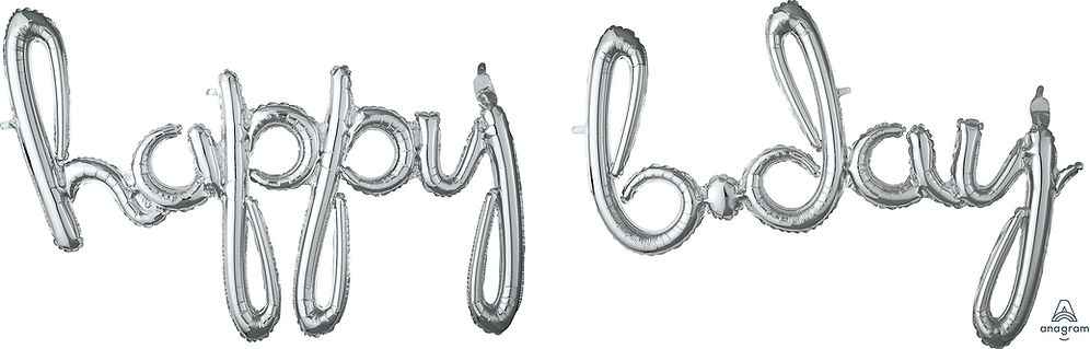 Script Phrase Happy Birthday Silver