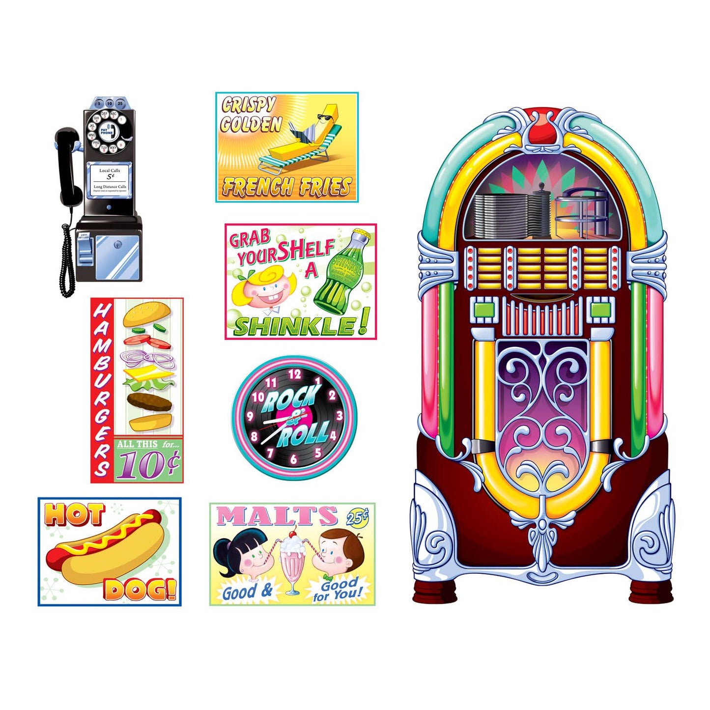 Soda Shop Signs & Jukebox Props Retro Vintage (x8u)
