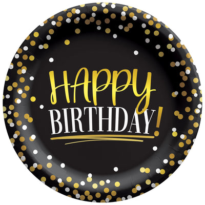 Black & Gold Birthday 6 3/4" Plates