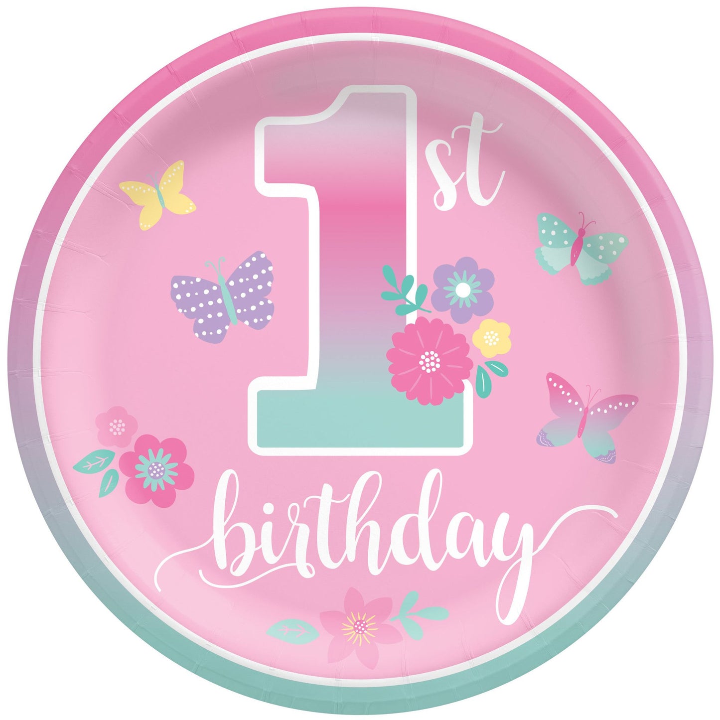 Butterfly Garden 1st Birthday 6 3/4" Plates