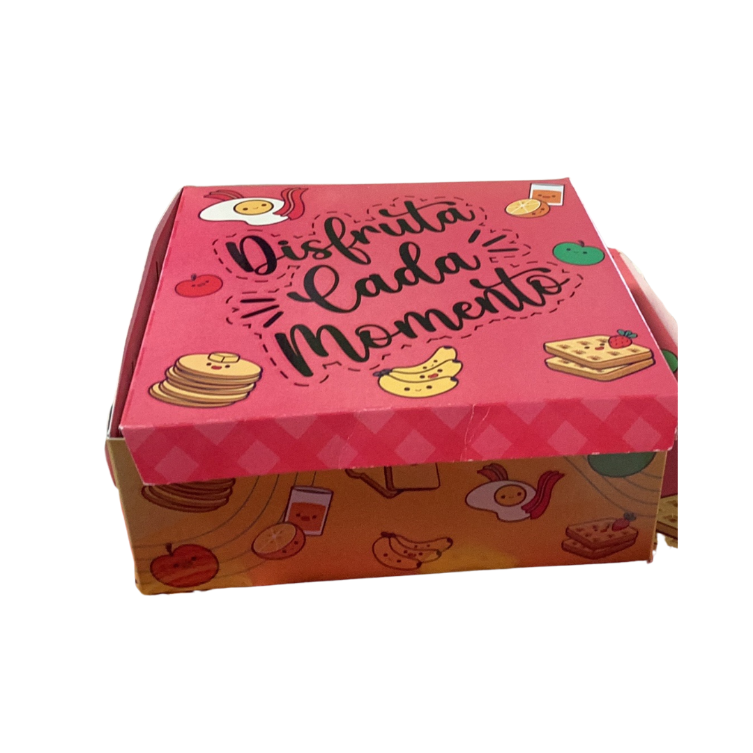 CAJA EMPAQUE MEDIANA PANCAKE DISFRUTA CADA MOMENTO