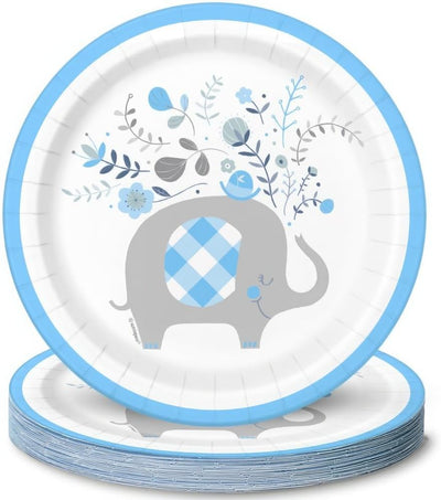 Floral Blue Elephant Plate