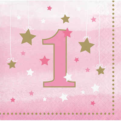 One Little Star Pink Beverage Napkins (x16u)