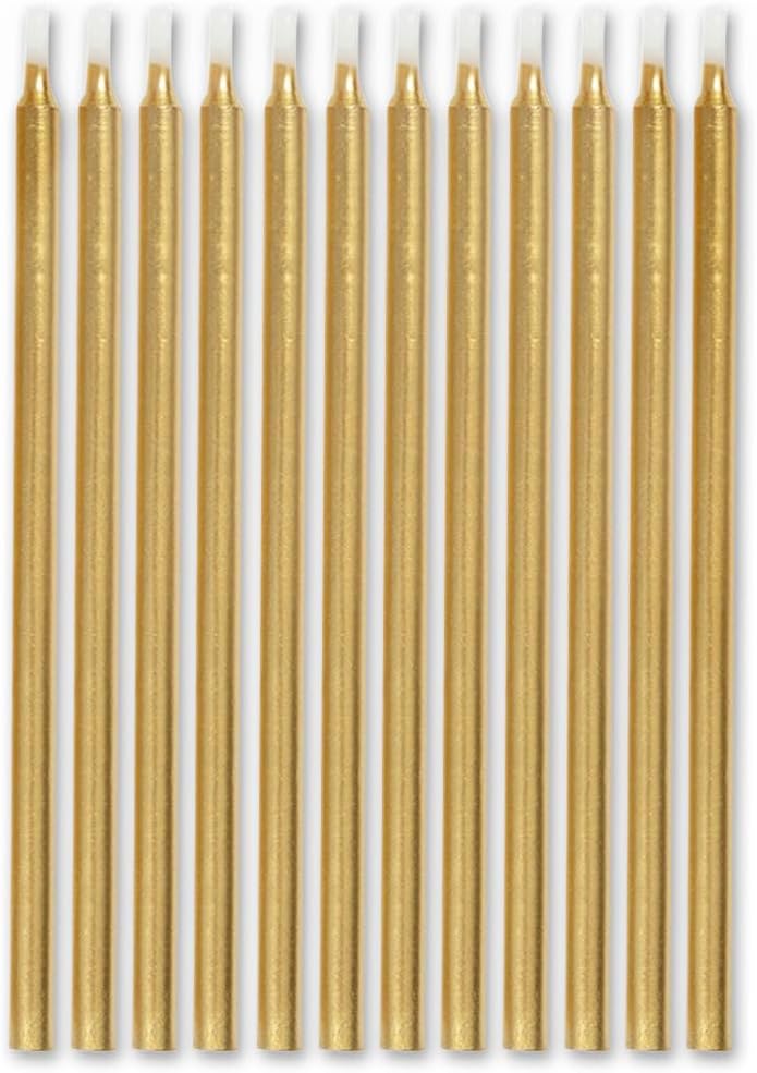Gold Metallic Birthday Candles Velas 5" (x12u)