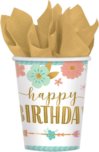 Festival Boho Happy Birthday Vasos 9oz (x8u)