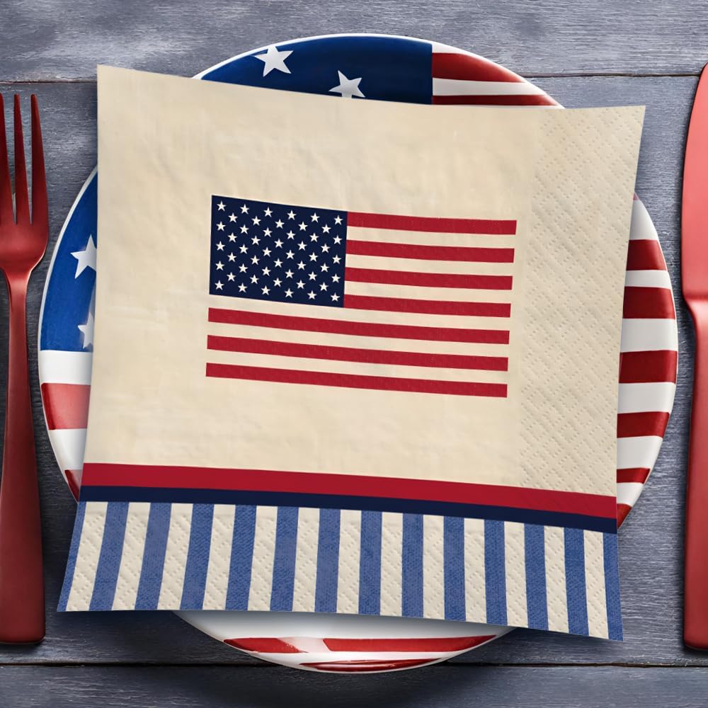 Americana Stripe Beverage Napkins (x16u)