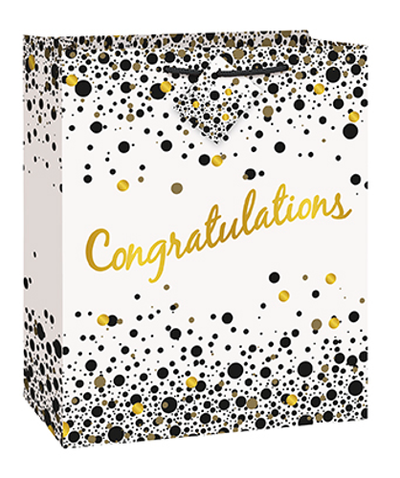 CONGRATULATIONS BLACK & GOLD SPECKLED LARGE GIFT BAG