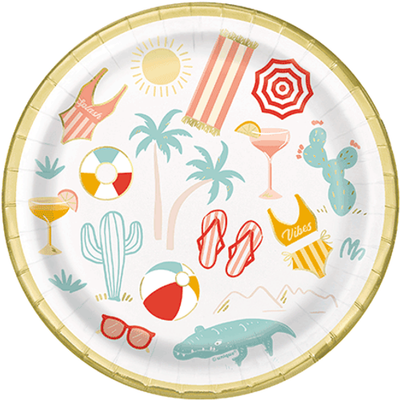 POOLSIDE PLATES 7" W/FOIL 8CT