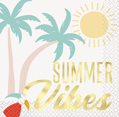 POOLSIDE SUMMER VIBES BEVERAGE NAPKINS W/FOIL