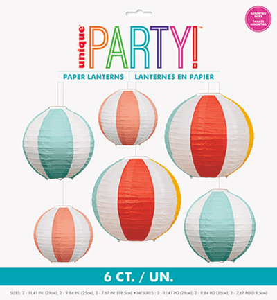 POOLSIDE PAPER LANTERNS ASST SIZES 6CT