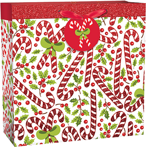 XMAS CANDY CANE SQUARE GIFT BAG