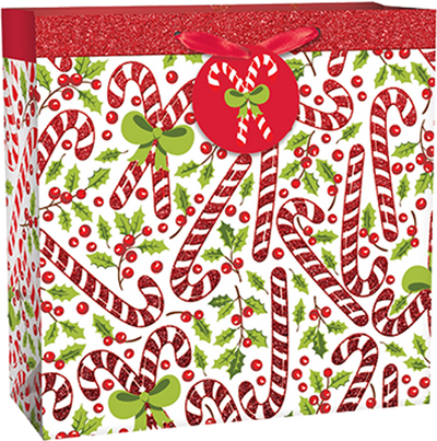 XMAS CANDY CANE SQUARE GIFT BAG