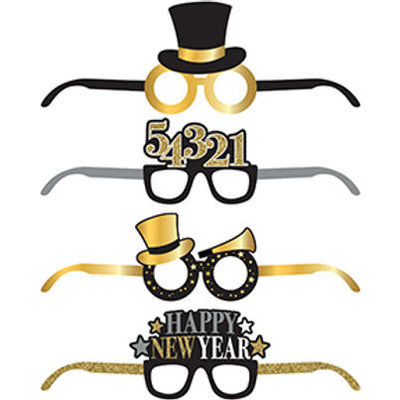 NEW YEAR DELUXE PAPER GLASSES W/GLITTER & FOIL 4CT