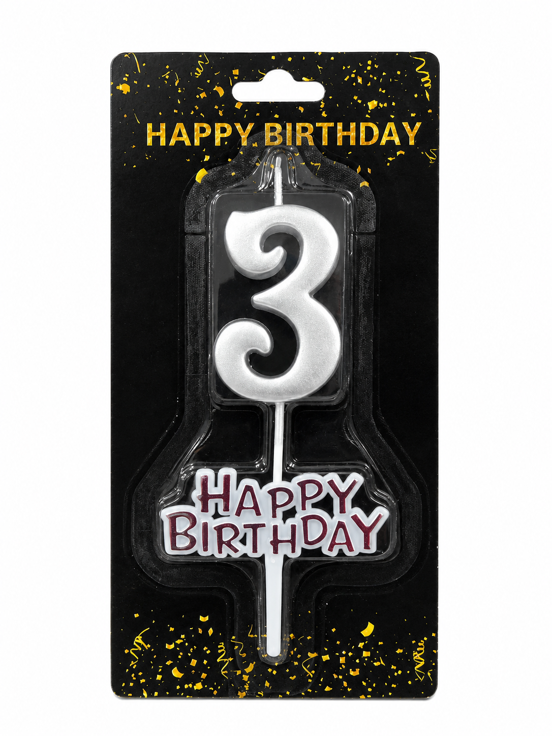 Happy Birthday Candle with Numbers Silver and Gold