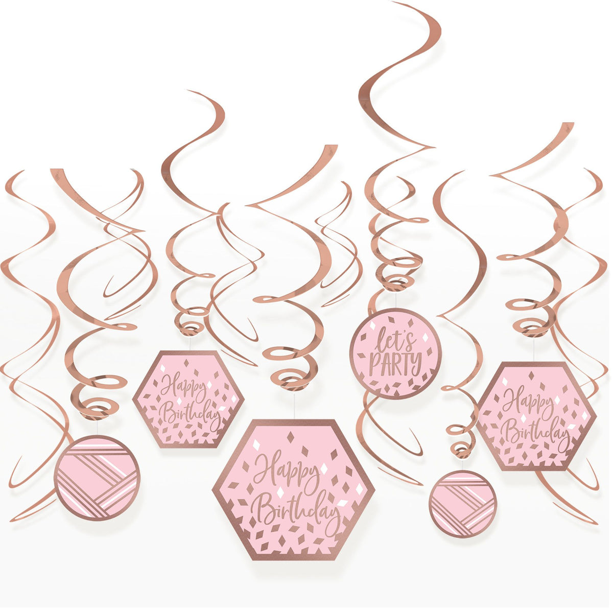 Blush Birthday Swirl Decorations (x12u)