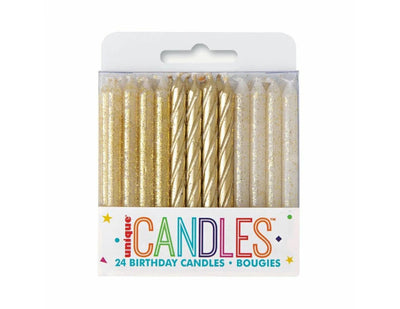 Glitter & Gold Spiral Candles 24pcs