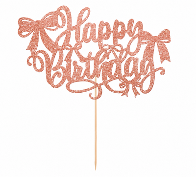 Rose Gold Bows Happy Birthday Cake Topper (x1)