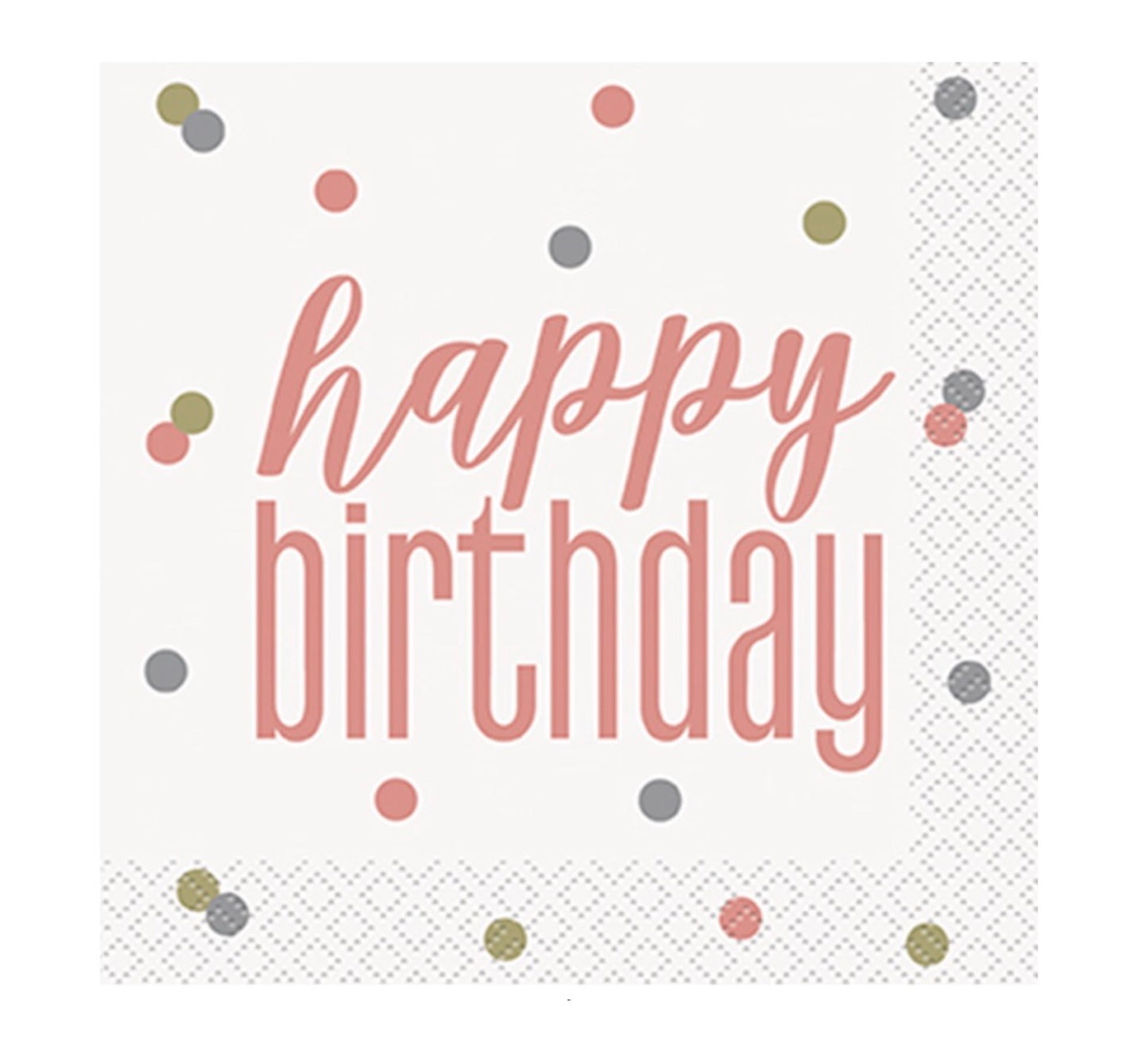Happy Birthday Rose Gold Dot Napkins 16ct