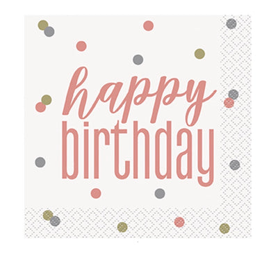 Happy Birthday Rose Gold Dot Napkins 16ct