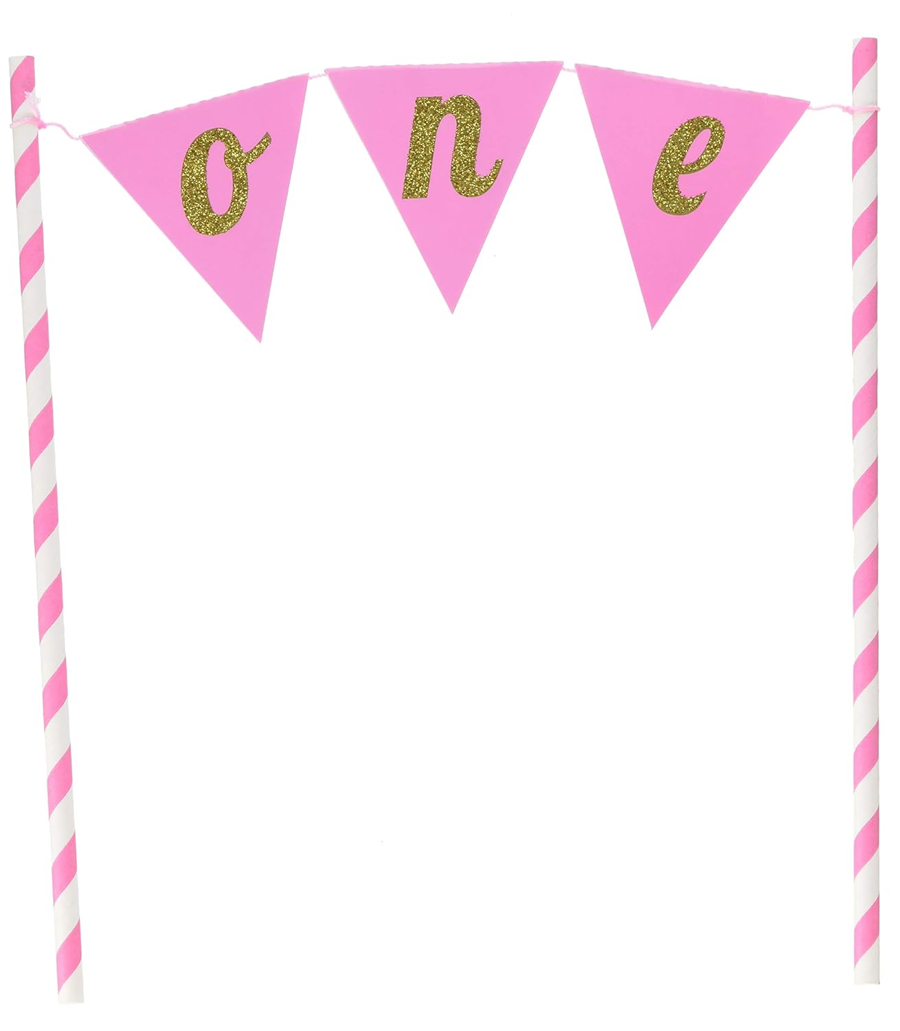 Cake Topper Pink Banner "One" Glitter (x1u)
