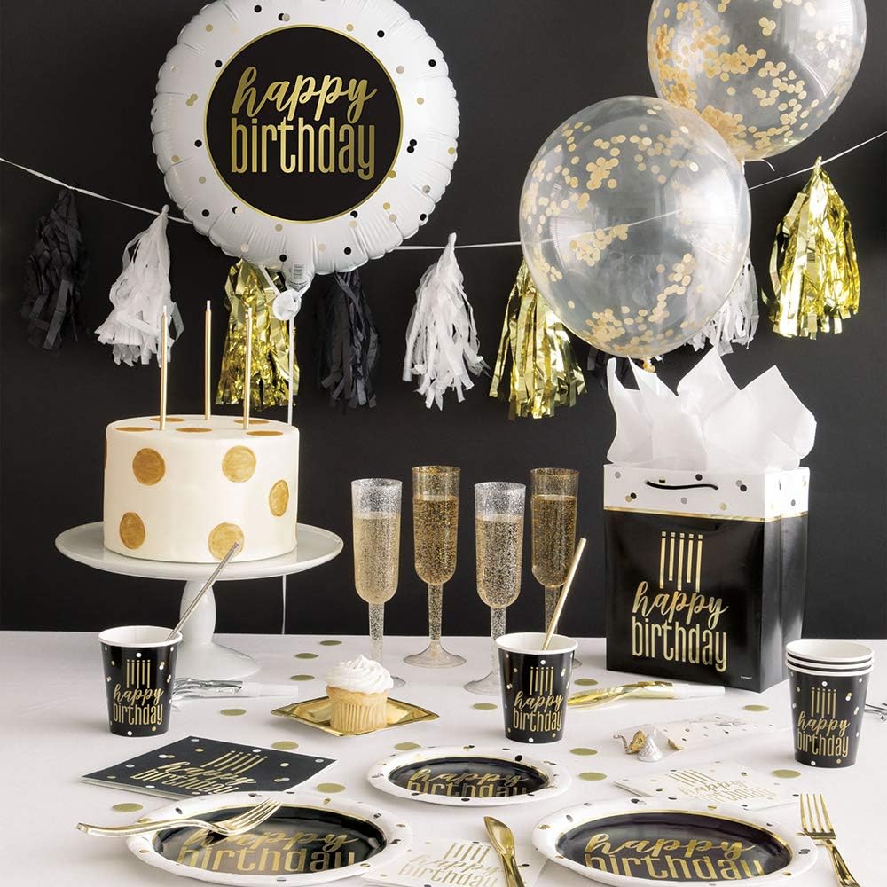 Happy Birthday Cups Gold and Black 9oz (x8u)