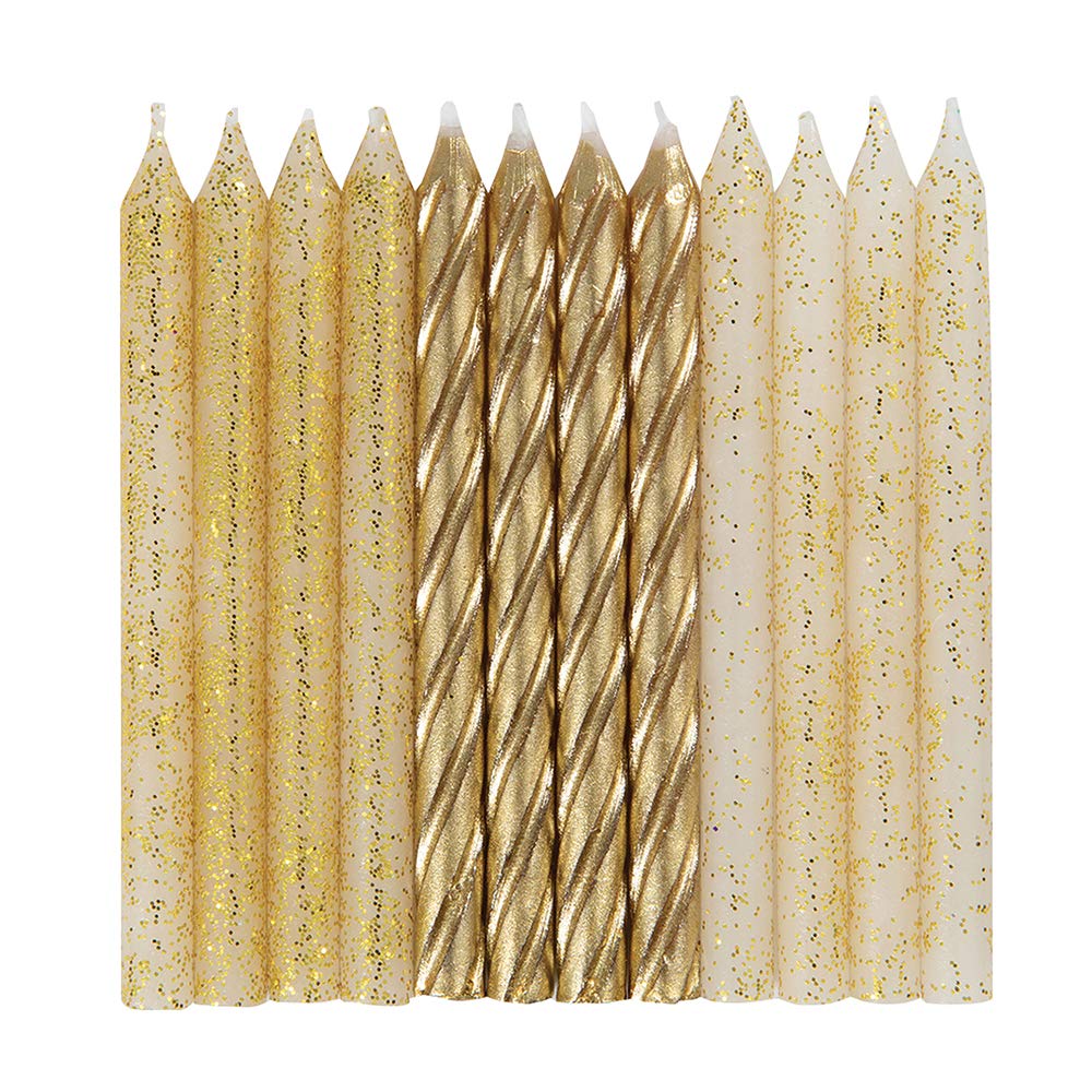Glitter & Gold Spiral Candles 24pcs