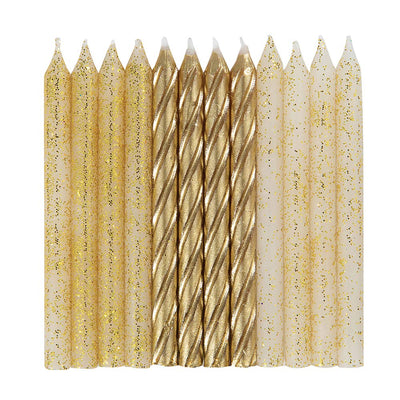 Glitter & Gold Spiral Candles 24pcs