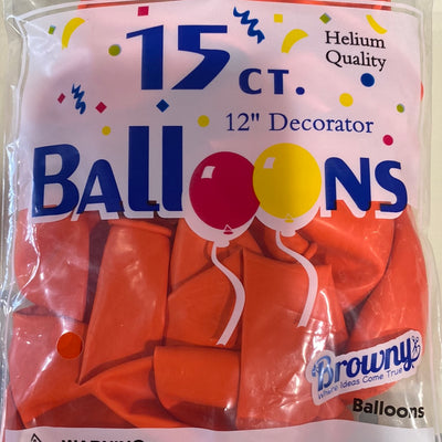 Browny Latex Balloons 12" Orange 15pcs