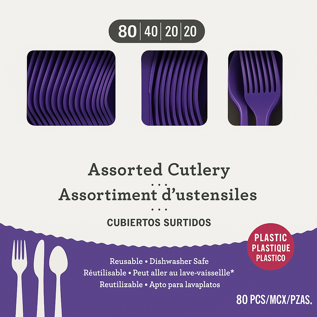 Reusable Cutlery Assortment New Purple (x80u)