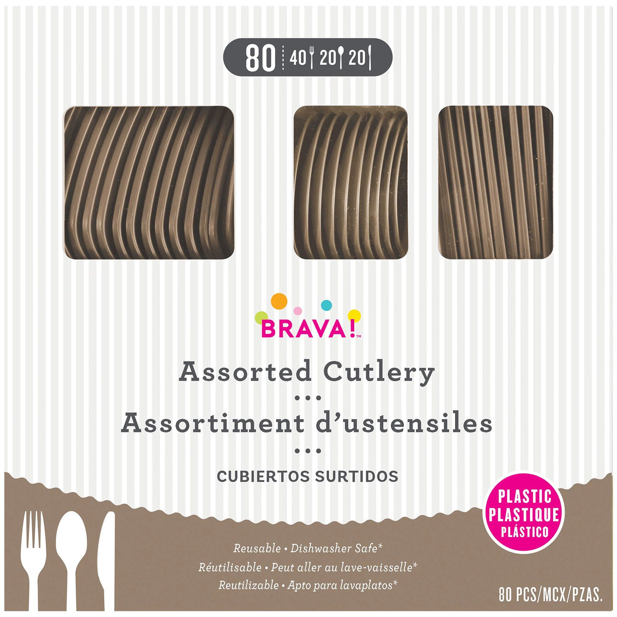 Reusable Cutlery Assortment Taupe (x80u)