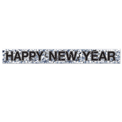 Metallic Happy New Year Fringe Banner - Silver