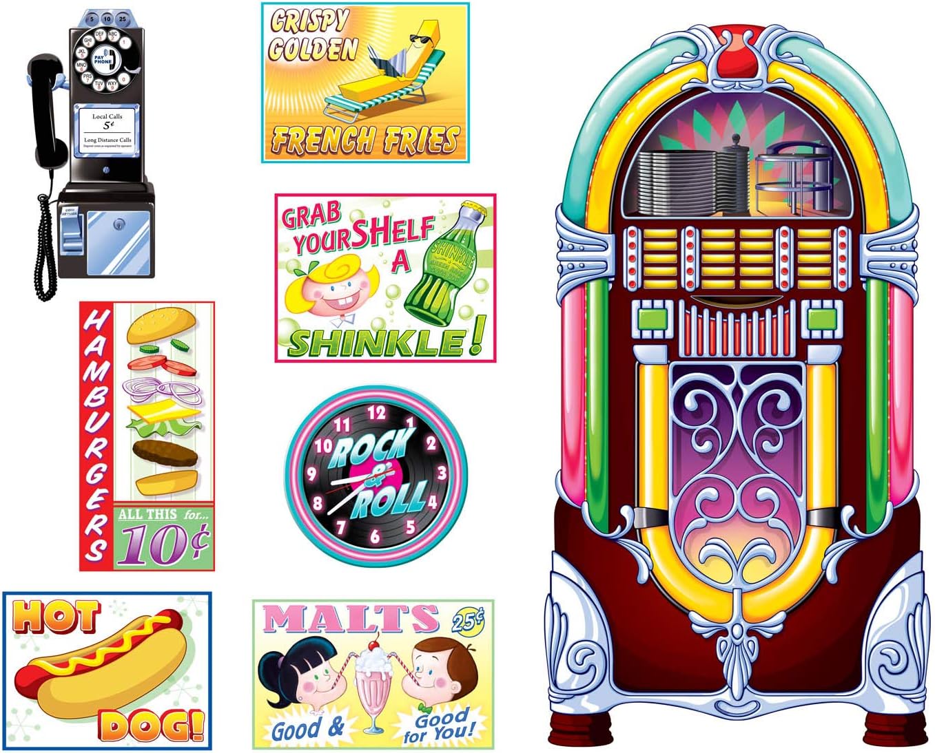 Soda Shop Signs & Jukebox Props Retro Vintage (x8u)