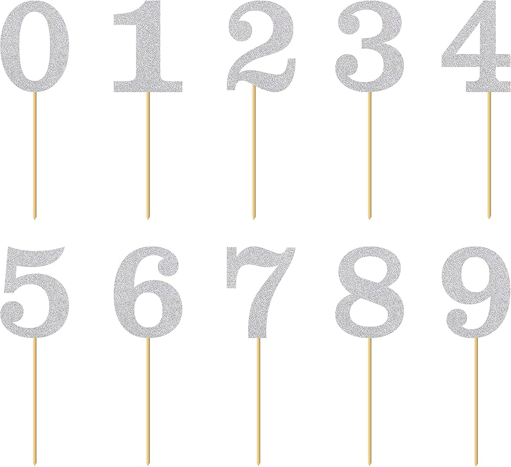 Glittered Stick Numbers Silver (x4u)