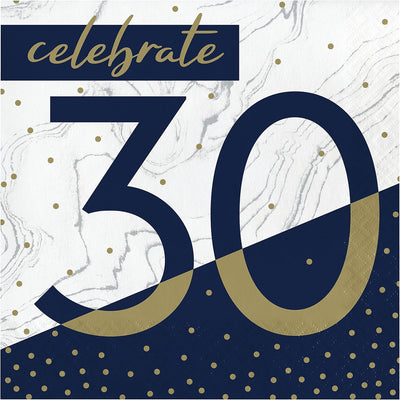 Beverage Napkins 30 Navy and Gold (x16u)