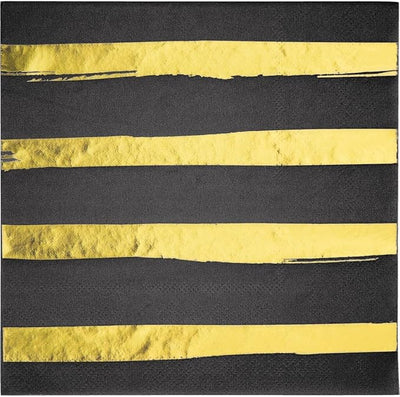 Servilletas de Papel Negras con Detalles Dorados – Pack de 16 unidades