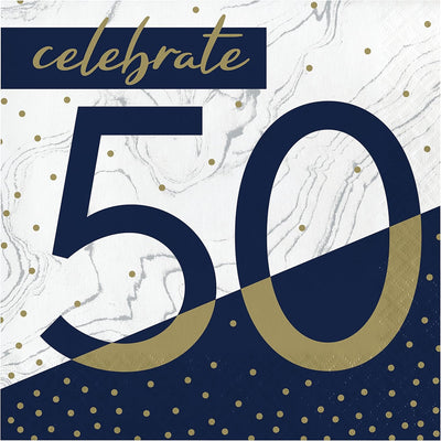 Beverage Napkins 50 Navy and Gold (x16u)