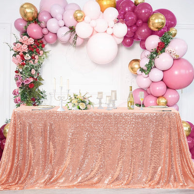 Mantel Sequin Rectangular 90" x 132" - Rose Gold / Blush