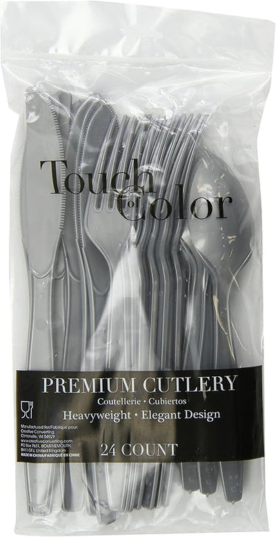 Surtido de Cubiertos de Plástico Premium, Plateado Brillante