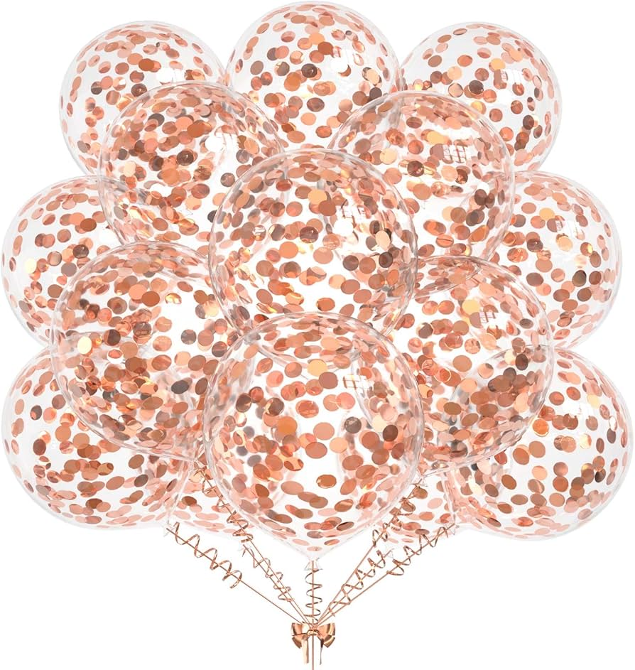 Latex Balloon 12" Clear Confetti Rose Gold (x6u)