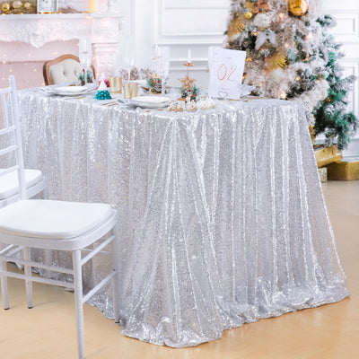 Mantel Sequin Rectangular 90" x 132" - Silver