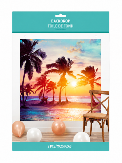 Tropical Summer Palm Backdrop 32.5in x 65in