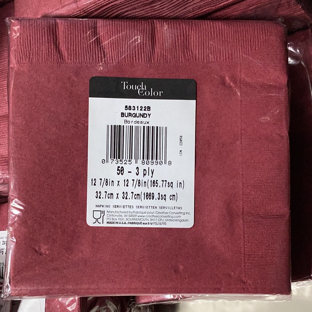 Servilletas Burgundy 12” 50ct