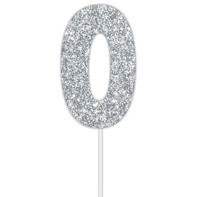 Cake Topper Número Plateados 6ct