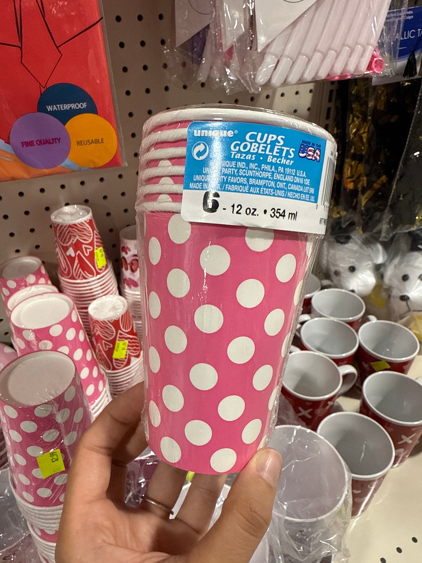 Hot Pink Dots Cups 12oz 6pcs