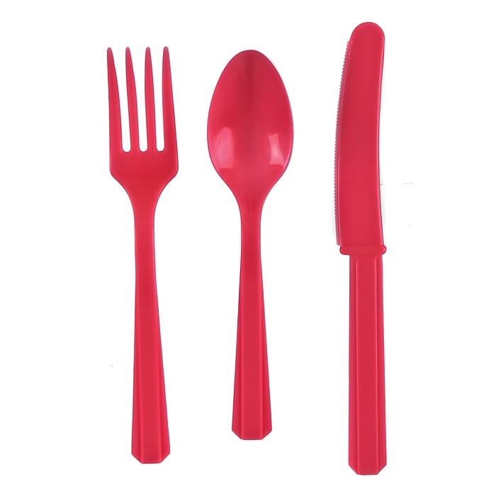 Reusable Assorted Cutlery Apple Red (x24u)