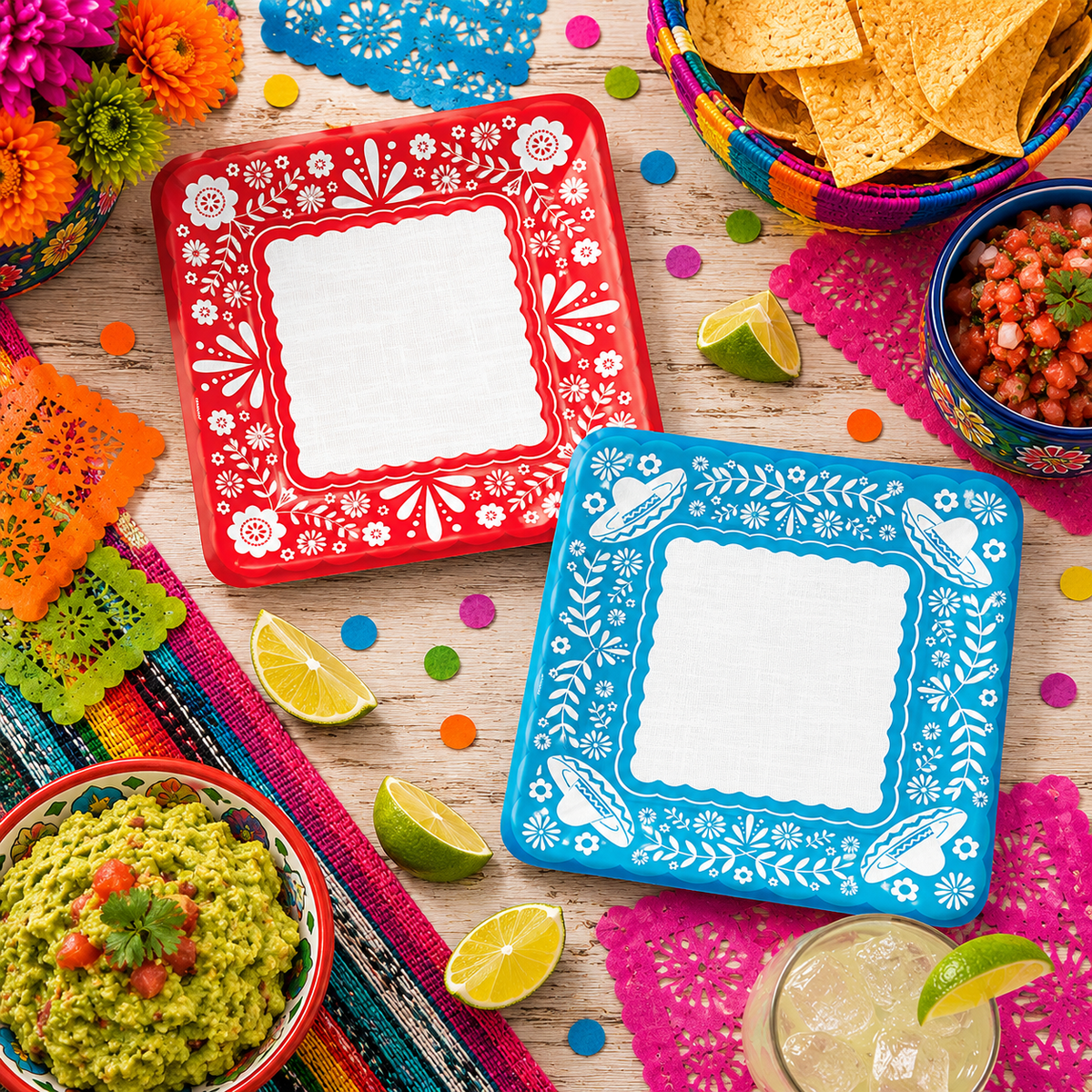 Mexican Viva la Party Square Plates (x8u)