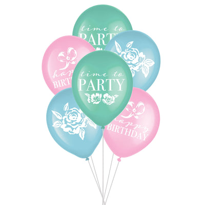 Ribbons and Roses Latex Balloons 12" (x6u)