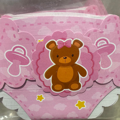TARJETA X 6 UD  BABYSHOWER PAÑAL OSO NIÑA