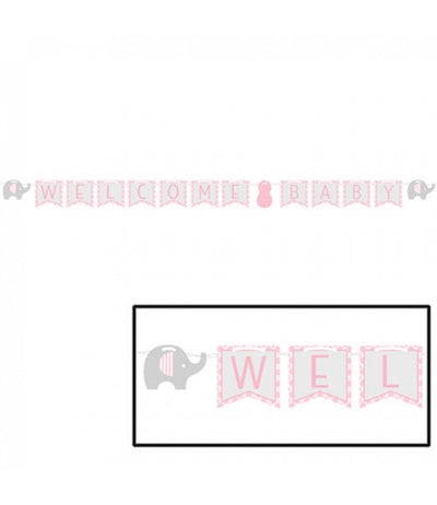 Welcome Baby Banner Ribbon Pink Elephant