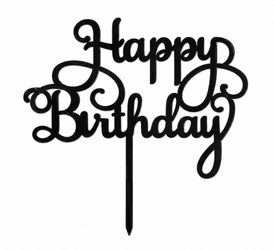 Black Happy Birthday Cake Topper (x1)